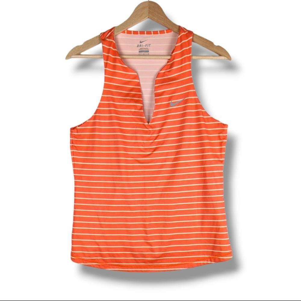 Nike Dri-fit Racerback Tank Top‎ Large Orange White Striped Golf Pickleball